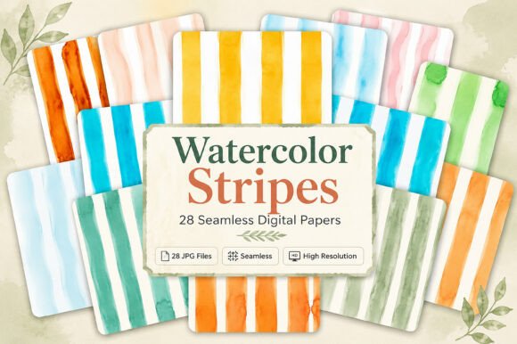 Download Watercolor Stripes Digital Paper - Stripes digital paper Collection