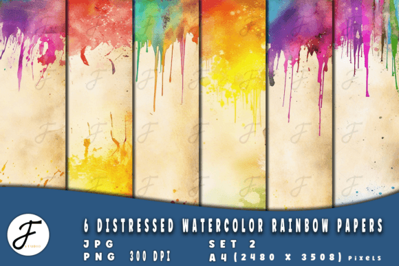 Download Distressed Watercolor Rainbow Papers 2 - Premium Resources