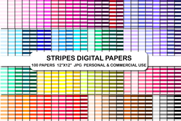 Download 100 Horizontal Stripes Digital Paper Set - Stripes digital paper Collection