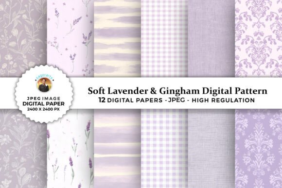 Download Soft Lavender &amp; Gingham Digital Patterns - Gingham digital patterns Collection