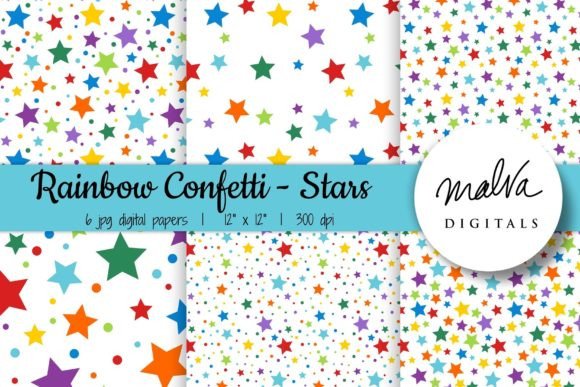 Download Rainbow Confetti Stars Seamless Patterns - Premium Bundle