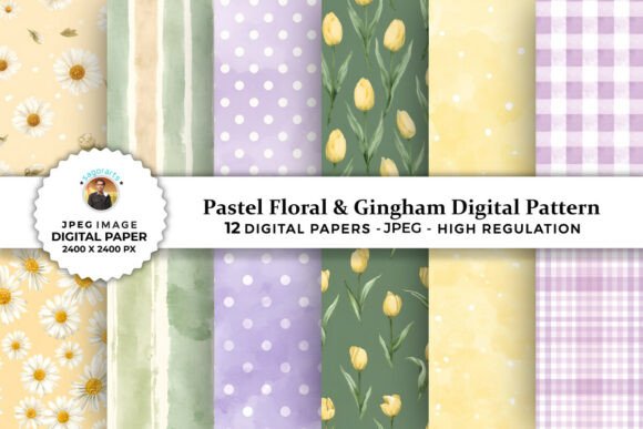 Download Pastel Floral &amp; Gingham Digital Patterns - Gingham digital patterns Collection