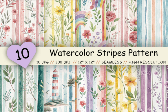 Download Watercolor Stripes Digital Paper Pack - Stripes digital paper Collection